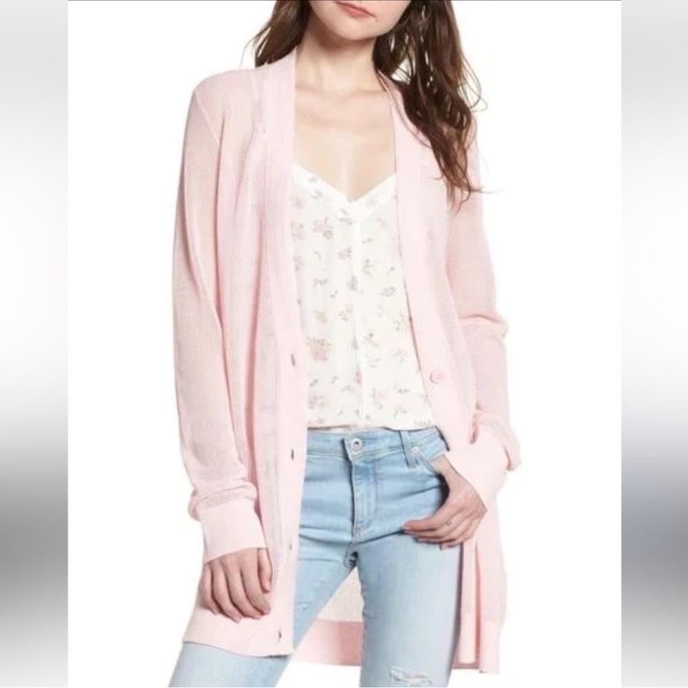 AG Adriano Goldschmied Cameron Longline Knit Cardigan Sweater in Pink